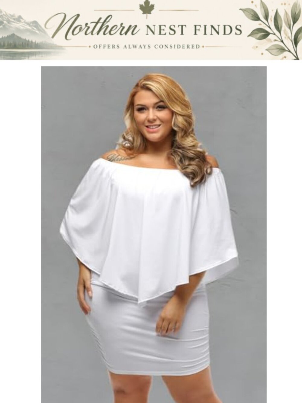 Plus Size Off Shoulder Ruffle Bodycon Mini Dress - Picture 6 of 6